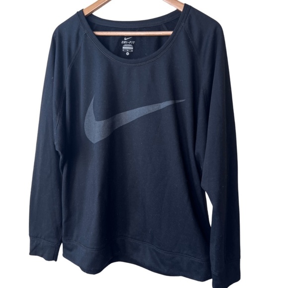 Nike Dri-fit Black Crewneck Sweatshirt Grey Logo Athleisure Pullover Soft Top - Picture 6 of 16